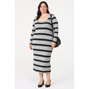 Stylestalker Avalon Knit Midi Dress Size XL Black Gray Stripe Bodycon